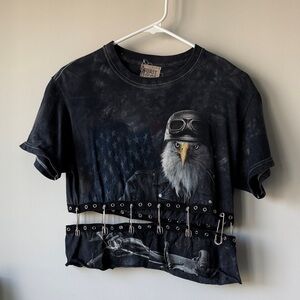 Edgy Black Graphic Tee with Eagle Design